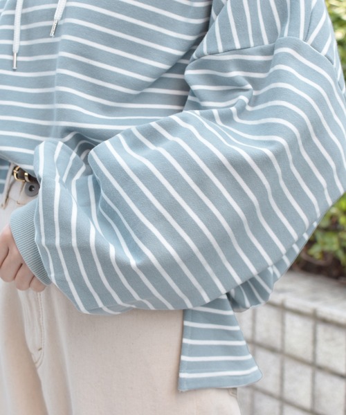 PairPair(ペアペア)の「フード付ボーダーヘンリートップス(パーカー・レディース・サックスブルー/ベージュ・FREE)」の8枚目の写真