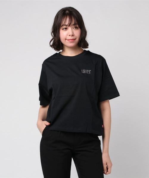 Levi's(リーバイス)の「グラフィックボクシーTシャツ 90'S SERIF RHINESTONE CAVIAR(Tシャツ/カットソー・レディース・ブラック・M/S/XS/L)」の9枚目の写真