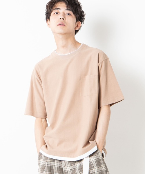WEGO（ウィゴー）の「WEGO/レイヤードポケットTシャツ（Tシャツ/カットソー・メンズ・ホワイト/ベージュ/ネイビー・SMALL/MEDIUM/LARGE）」の2枚目の写真