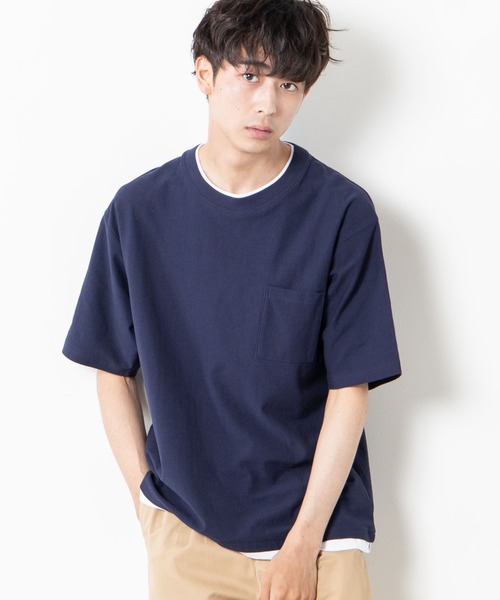 WEGO（ウィゴー）の「WEGO/レイヤードポケットTシャツ（Tシャツ/カットソー・メンズ・ホワイト/ベージュ/ネイビー・SMALL/MEDIUM/LARGE）」の3枚目の写真