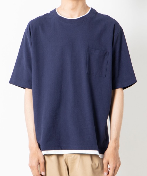 WEGO（ウィゴー）の「WEGO/レイヤードポケットTシャツ（Tシャツ/カットソー・メンズ・ホワイト/ベージュ/ネイビー・SMALL/MEDIUM/LARGE）」の5枚目の写真