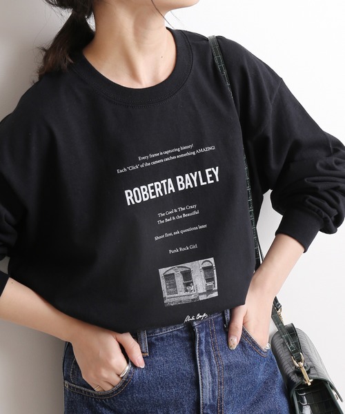 SLOBE IENA(スローブイエナ)の「Roberta bayley グラフィックロンTEE【洗濯機使用可能】◆(Tシャツ/カットソー)」|ブラック