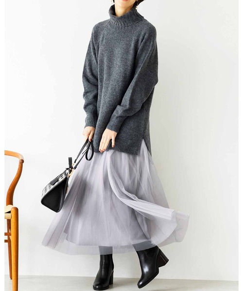 ワンピース ドレス ワンピースｉｅｄｉｔ タートルニットとチュールスカートの華やかこなれコーディネイトセット ワンピース Iedit イディット のファッション