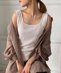 moment+ | 【2021S/S New Arrival】ミニプリーツスクエアノースリーブタンク(タンクトップ)