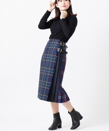 美品♡【O'NEIL OF DUBLIN】チェック柄 プリーツスカート ブルーS オニールオブダブリン ブルーチェック柄 プリーツロングスカート