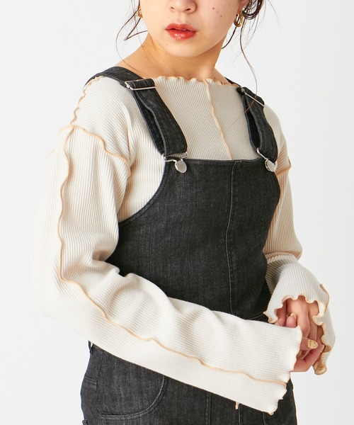 Chico(チコ)の「配色メローフレアT(Tシャツ/カットソー・レディース・ミント/ライトベージュ/アイボリー/ブラック・FREE)」の1枚目の写真