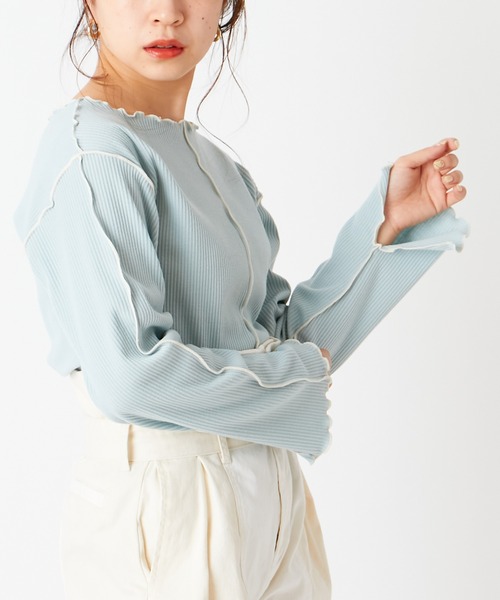 Chico(チコ)の「配色メローフレアT(Tシャツ/カットソー・レディース・ミント/ライトベージュ/アイボリー/ブラック・FREE)」の4枚目の写真