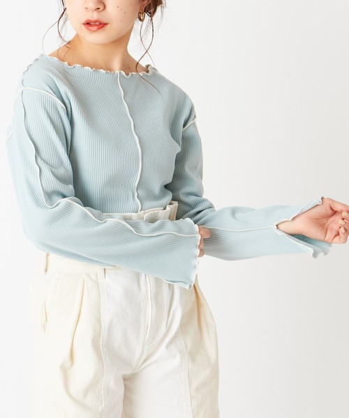 Chico(チコ)の「配色メローフレアT(Tシャツ/カットソー・レディース・ミント/ライトベージュ/アイボリー/ブラック・FREE)」の10枚目の写真