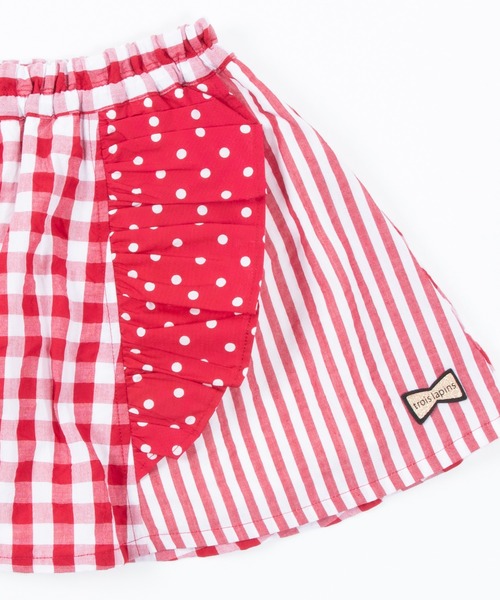 trois lapins kp(トロワラパンケーピー)の「切替えデザインのスカパン(100-130cm)(スカート・キッズ・レッド/ブラック・130cm/110cm/100cm/120cm)」の5枚目の写真