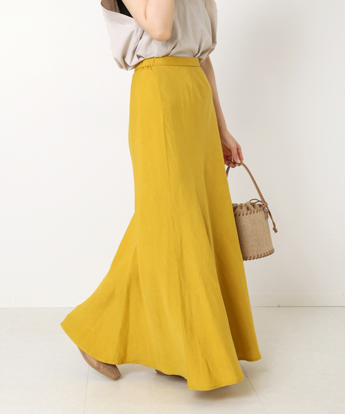 Simplicite（サンプリシテ）の「リネンレーヨンマーメイドフレアースカート◆（スカート・レディース・チャコールグレー/ベージュ/イエロー・SMALL/MEDIUM）」の3枚目の写真