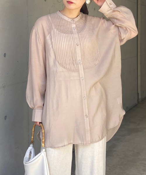 prose verse（プロズヴェール）の「フロントタック入りクラシカルシアーシャツ（シャツ/ブラウス・レディース・オフホワイト/ライム/バイオレット/グレイッシュベージュ・ﾌﾘ-）」の3枚目の写真