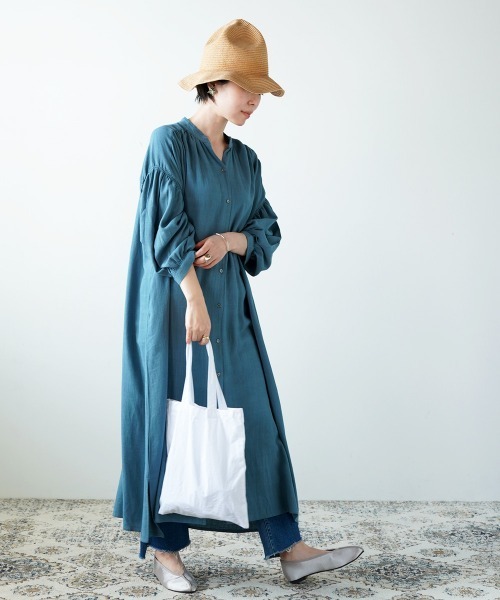 LUPILIEN（ルピリアン）の「涼し気◆リネン混２ＷＡＹシャーリングスリーブワンピース（ワンピース・レディース・ライトグレー/ミント/オレンジ/サックスブルー/ブラック/ライトグリーン・FREE）」の5枚目の写真