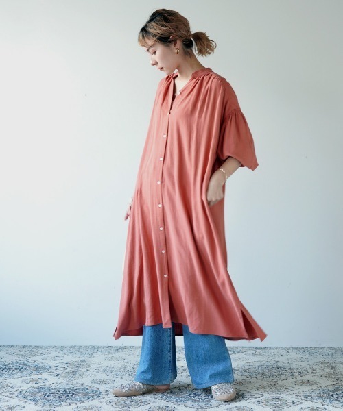 LUPILIEN（ルピリアン）の「涼し気◆リネン混２ＷＡＹシャーリングスリーブワンピース（ワンピース・レディース・ライトグレー/ミント/オレンジ/サックスブルー/ブラック/ライトグリーン・FREE）」の6枚目の写真