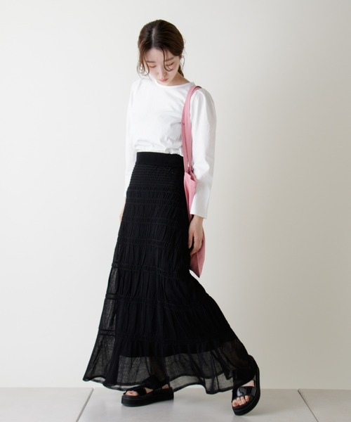 Kastane（カスタネ）の「シャーリングティアードニットスカート（スカート・レディース・ローズ/ブラック/ホワイト系その他/オリーブ・FREE）」の3枚目の写真