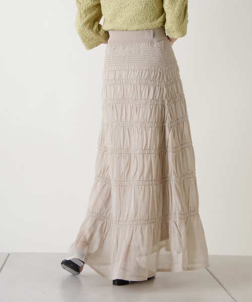 Kastane（カスタネ）の「シャーリングティアードニットスカート（スカート・レディース・ローズ/ブラック/ホワイト系その他/オリーブ・FREE）」の8枚目の写真