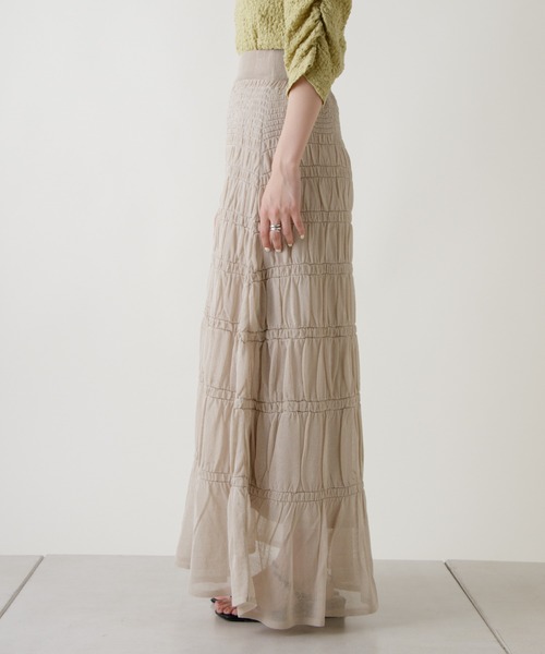 Kastane（カスタネ）の「シャーリングティアードニットスカート（スカート・レディース・ローズ/ブラック/ホワイト系その他/オリーブ・FREE）」の14枚目の写真