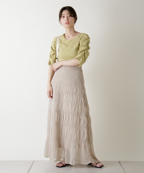 Kastane（カスタネ）の「シャーリングティアードニットスカート（スカート・レディース・ローズ/ブラック/ホワイト系その他/オリーブ・FREE）」の12枚目の写真