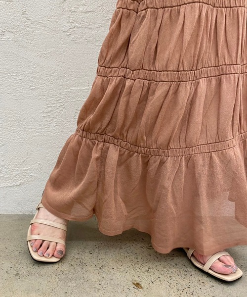 Kastane（カスタネ）の「シャーリングティアードニットスカート（スカート・レディース・ローズ/ブラック/ホワイト系その他/オリーブ・FREE）」の19枚目の写真