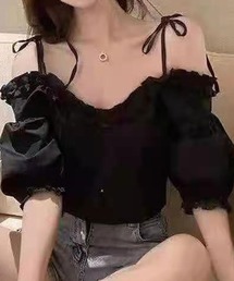 肩リボン2wayショート丈TOPS