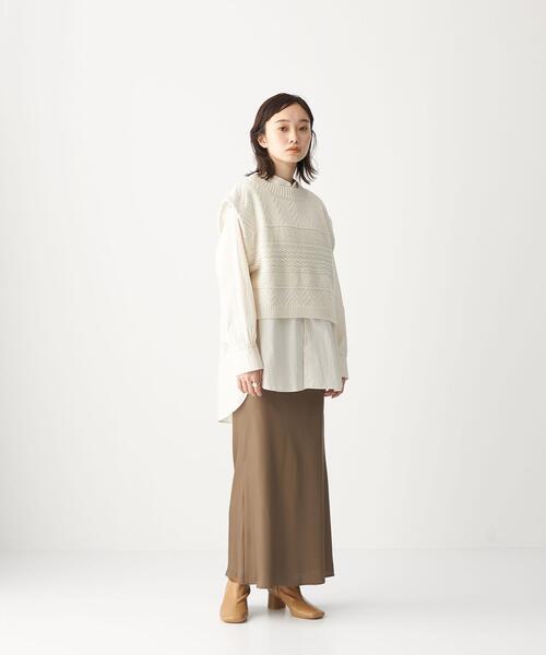 CITEN（シテン）の「＜CITEN（シテン）＞サテンナロー マキシスカート（スカート・レディース・ダークブラウン/ライトピンク/ベージュ・S/M）」の11枚目の写真