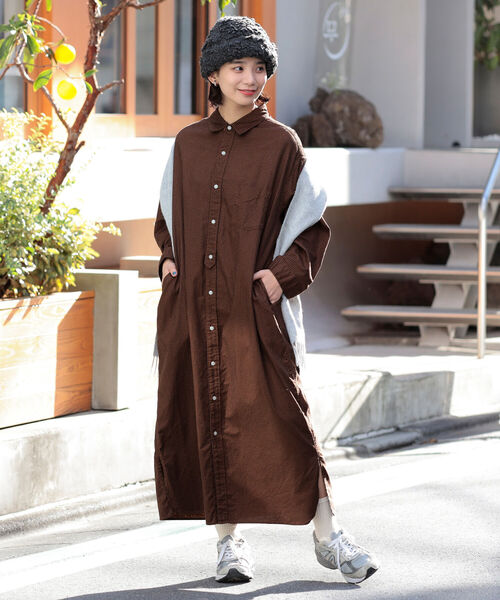 BEAMS BOY（ビームスボーイ）の「BEAMS BOY / ハウンドトゥース プリント パジャマ シャツ ワンピース（ワンピース・レディース・サックスブルー/ダークブラウン・1/0）」の10枚目の写真