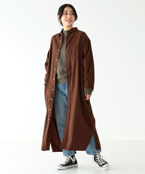 BEAMS BOY（ビームスボーイ）の「BEAMS BOY / ハウンドトゥース プリント パジャマ シャツ ワンピース（ワンピース・レディース・サックスブルー/ダークブラウン・1/0）」の14枚目の写真