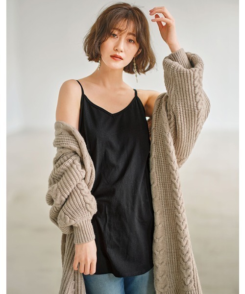 GeeRA（ジーラ）の「綿100％ロング丈レイヤードキャミソール（キャミソール・レディース・ブラック/オフホワイト・MEDIUM/LARGE/X-LARGE/XX-LARGE）」の10枚目の写真