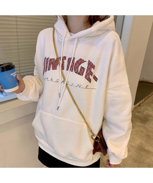 DEVICE(デバイス)の「レッドカラーフロントロゴ オーバーサイズ スウェット トレーナー フーディ パーカー(パーカー・レディース・ホワイト/ネイビー/オレンジ・FREE)」の19枚目の写真