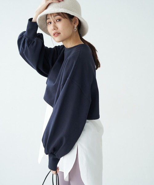 ROPE' PICNIC（ロペピクニック）の「インナーシャツショートプルオーバー（スウェット・レディース・ブラック/オフホワイト/ネイビー・38）」の3枚目の写真