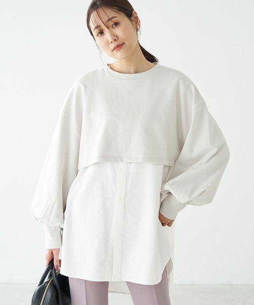 ROPE' PICNIC（ロペピクニック）の「インナーシャツショートプルオーバー（スウェット・レディース・ブラック/オフホワイト/ネイビー・38）」の2枚目の写真