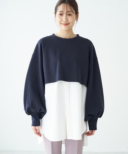 ROPE' PICNIC（ロペピクニック）の「インナーシャツショートプルオーバー（スウェット・レディース・ブラック/オフホワイト/ネイビー・38）」の4枚目の写真