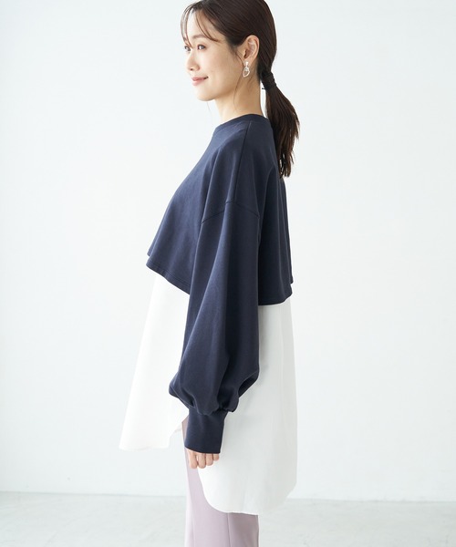 ROPE' PICNIC（ロペピクニック）の「インナーシャツショートプルオーバー（スウェット・レディース・ブラック/オフホワイト/ネイビー・38）」の5枚目の写真