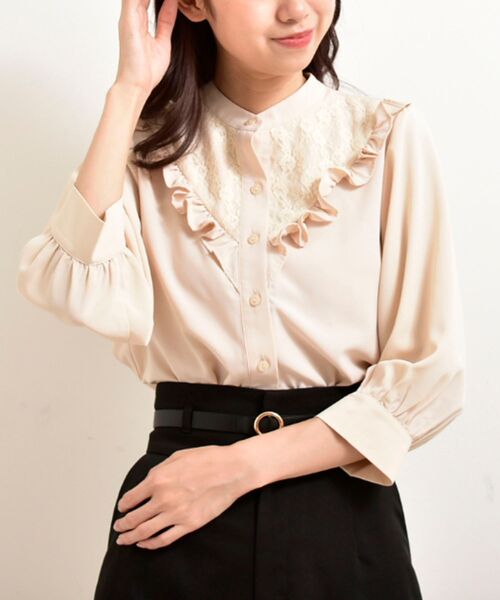 MAJESTIC LEGON（マジェスティックレゴン）の「クラシカルプチフリルブラウス（シャツ/ブラウス・レディース・オフホワイト/アイボリー/ブラック・MEDIUM/SMALL）」の8枚目の写真