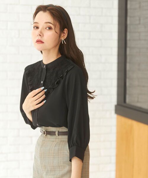 MAJESTIC LEGON（マジェスティックレゴン）の「クラシカルプチフリルブラウス（シャツ/ブラウス・レディース・オフホワイト/アイボリー/ブラック・MEDIUM/SMALL）」の15枚目の写真