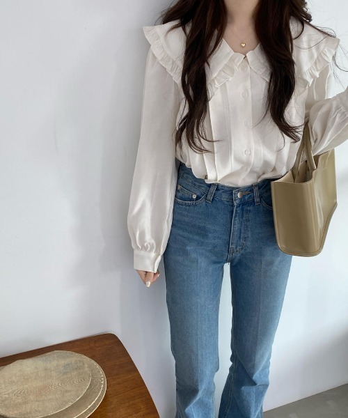 mood for a day（ムードフォーアデイ）の「big collar frill blouse / ビックカラーフリルブラウス（シャツ/ブラウス・レディース・ブラック/アイボリー・FREE）」の10枚目の写真