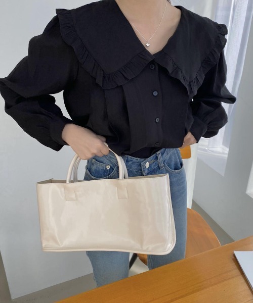 mood for a day（ムードフォーアデイ）の「big collar frill blouse / ビックカラーフリルブラウス（シャツ/ブラウス・レディース・ブラック/アイボリー・FREE）」の9枚目の写真