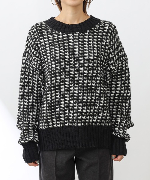 COLONY 2139(コロニートゥーワンスリーナイン)の「バイカラージャガードニットプルオーバー(ニット/セーター・レディース・ブラック/ベージュ/グリーン・MEDIUM/LARGE)」の9枚目の写真