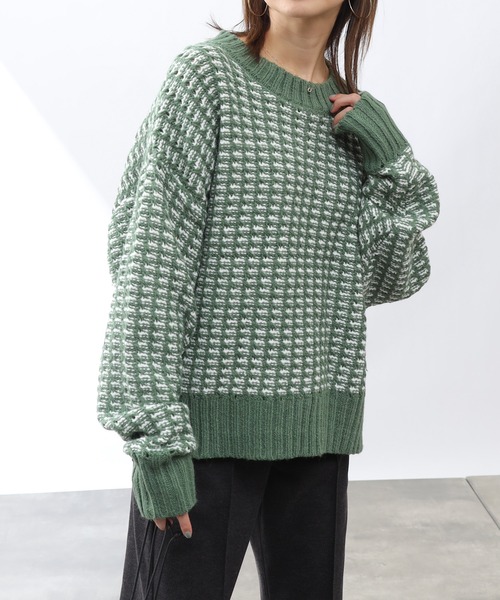 COLONY 2139(コロニートゥーワンスリーナイン)の「バイカラージャガードニットプルオーバー(ニット/セーター・レディース・ブラック/ベージュ/グリーン・MEDIUM/LARGE)」の18枚目の写真