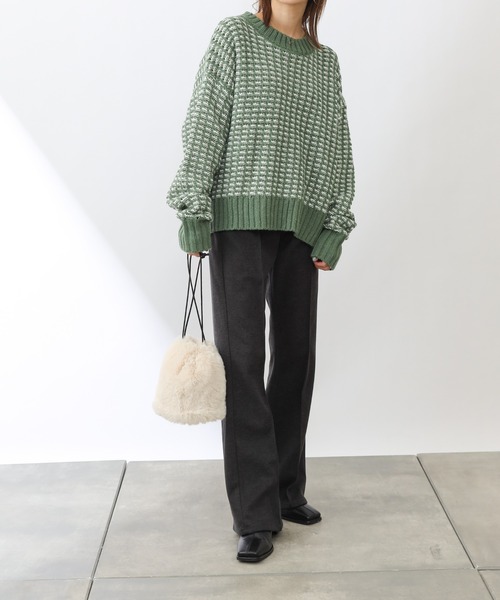 COLONY 2139(コロニートゥーワンスリーナイン)の「バイカラージャガードニットプルオーバー(ニット/セーター・レディース・ブラック/ベージュ/グリーン・MEDIUM/LARGE)」の14枚目の写真