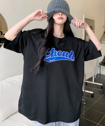 韓国 古着風 ビッグシルエット カレッジロゴ ワッペン刺繍 半袖 Tシャツ