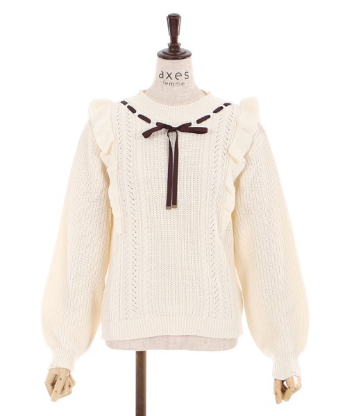 axes femme（アクシーズファム）の「肩フリルニット（ニット/セーター・レディース・チャコール/ピンク/キナリ・MEDIUM）」の22枚目の写真