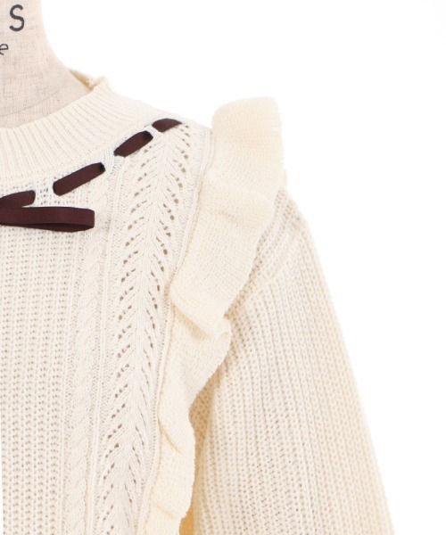 axes femme（アクシーズファム）の「肩フリルニット（ニット/セーター・レディース・チャコール/ピンク/キナリ・MEDIUM）」の17枚目の写真