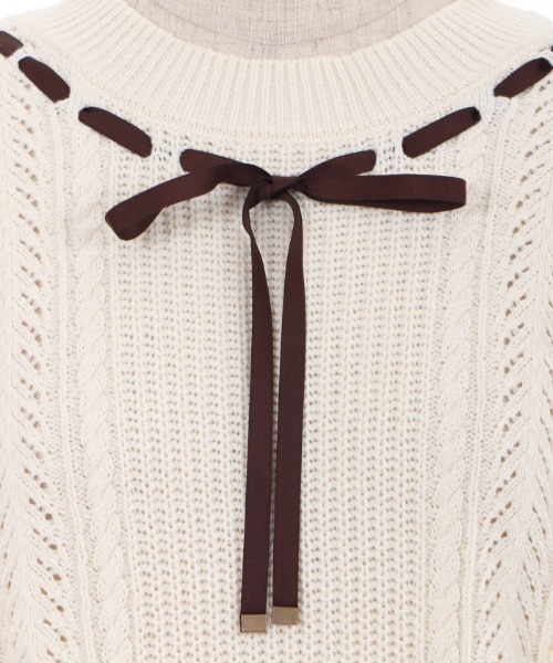 axes femme（アクシーズファム）の「肩フリルニット（ニット/セーター・レディース・チャコール/ピンク/キナリ・MEDIUM）」の16枚目の写真