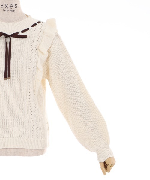 axes femme（アクシーズファム）の「肩フリルニット（ニット/セーター・レディース・チャコール/ピンク/キナリ・MEDIUM）」の14枚目の写真