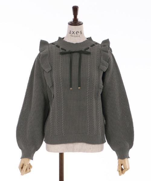 axes femme（アクシーズファム）の「肩フリルニット（ニット/セーター・レディース・チャコール/ピンク/キナリ・MEDIUM）」の13枚目の写真