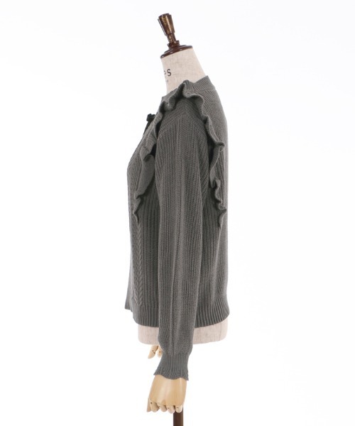 axes femme（アクシーズファム）の「肩フリルニット（ニット/セーター・レディース・チャコール/ピンク/キナリ・MEDIUM）」の12枚目の写真