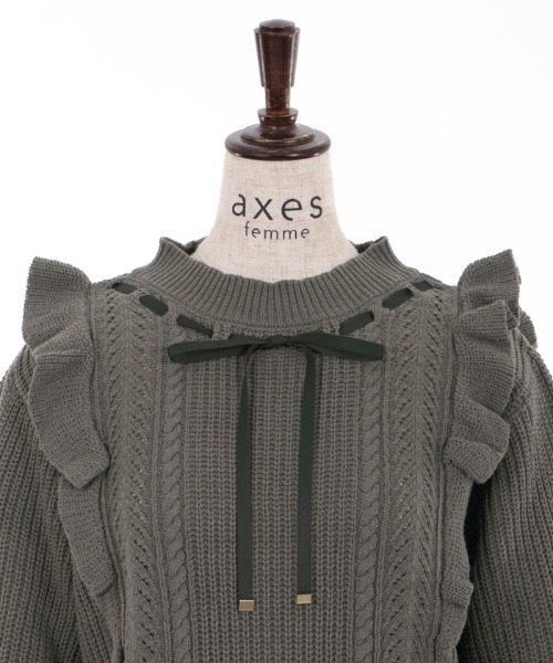 axes femme（アクシーズファム）の「肩フリルニット（ニット/セーター・レディース・チャコール/ピンク/キナリ・MEDIUM）」の10枚目の写真