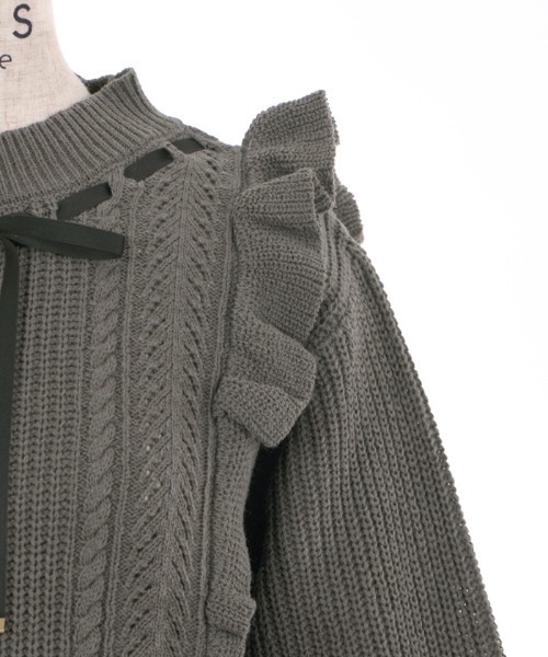 axes femme（アクシーズファム）の「肩フリルニット（ニット/セーター・レディース・チャコール/ピンク/キナリ・MEDIUM）」の8枚目の写真