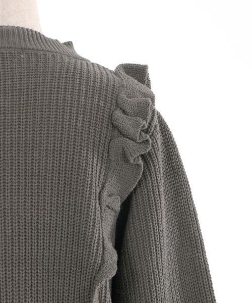 axes femme（アクシーズファム）の「肩フリルニット（ニット/セーター・レディース・チャコール/ピンク/キナリ・MEDIUM）」の6枚目の写真