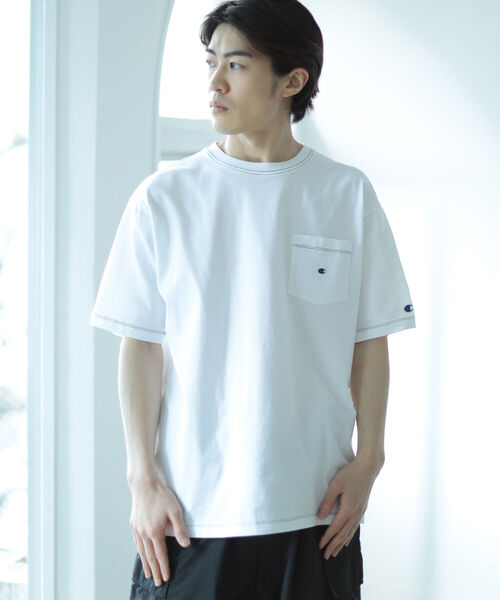 Champion（チャンピオン）の「Champion × BEAMS / 別注 Stitch Pocket T-Shirt（Tシャツ/カットソー・メンズ・ホワイト/パープル/ブラック・XL/L/S/M）」の6枚目の写真